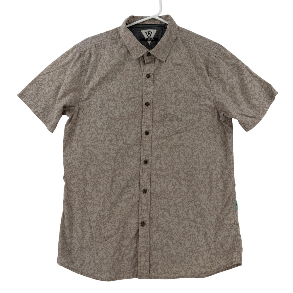 Vissla Shirt Mens Medium Beige Floral Tropical‎ Short Sleeve Button Up Casual